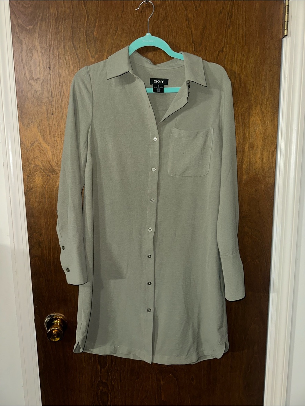 DKNY Sage Green Long Sleeve Shirt Dress